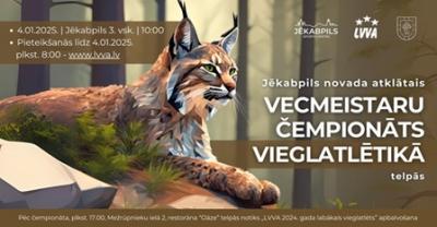 JĒKABPILS NOVADA ATKLĀTAIS VECMEISTARU ČEMPIONĀTS VIEGLATLĒTIKĀ TELPĀS